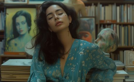 Serene Woman Surrounded by Art